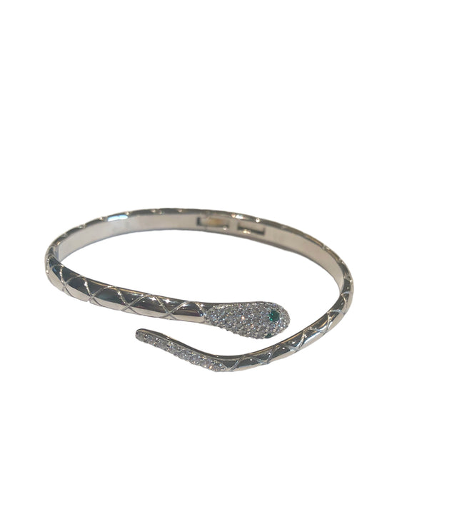 Petite Snake Cuff with green stone eye