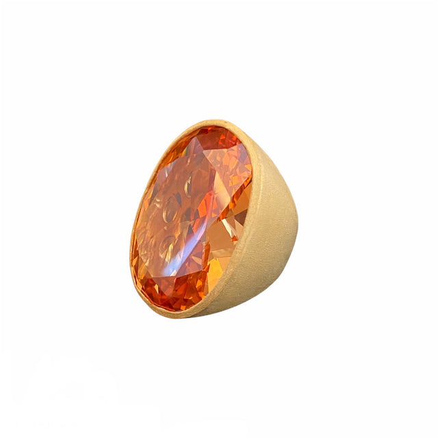 Single Crystal Cabochon Ring with Amber Center Stone