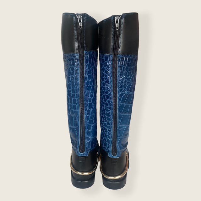 Crocodile Embossed Rain Boots in Royal Blue