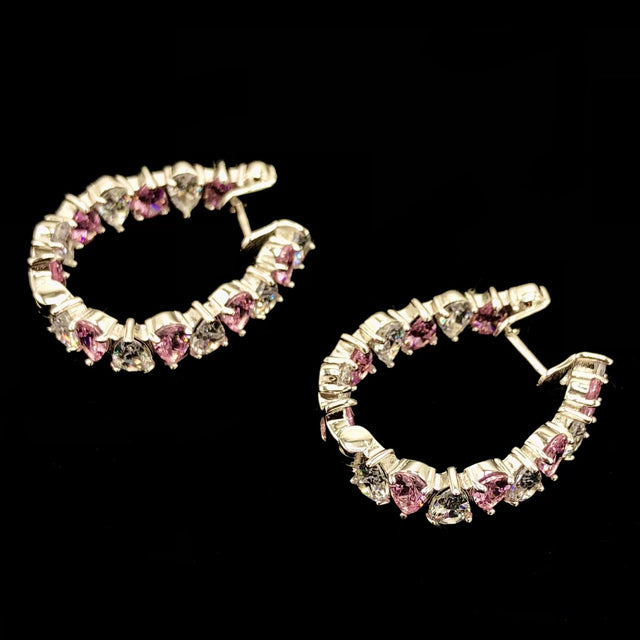 White pink bicolor crystal hoops