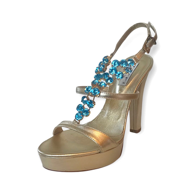 High Heel Platform Tiffi Capri Sandals in Turquoise
