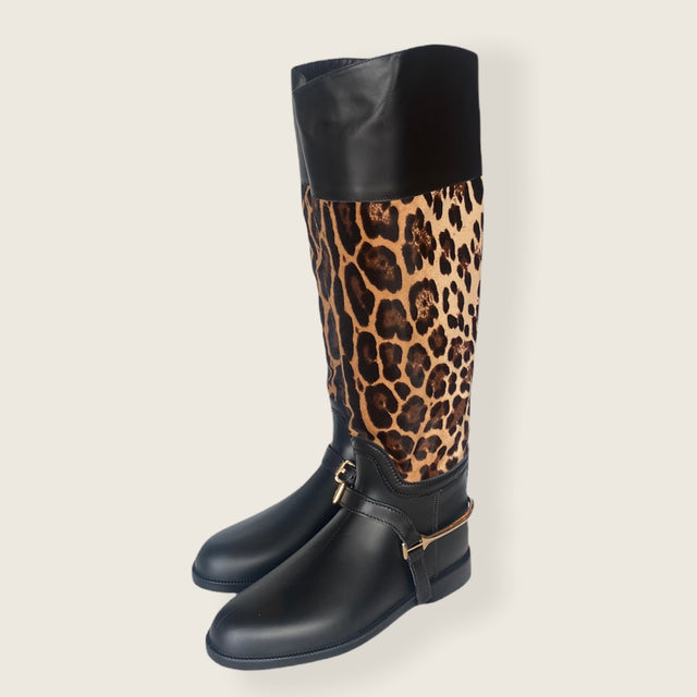 Leopard Print Equestrian Style Rain Boots