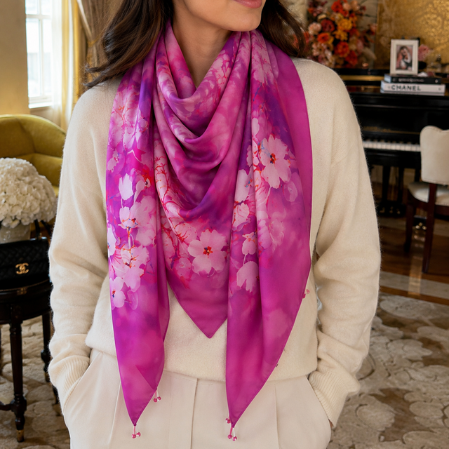 Pink Blossom Silk Scarf