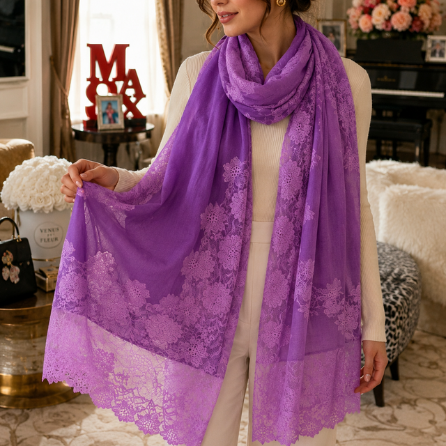 Lavender Lace Cashmere Scarf
