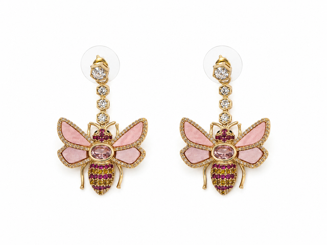 Pink Drop Bee Earrings