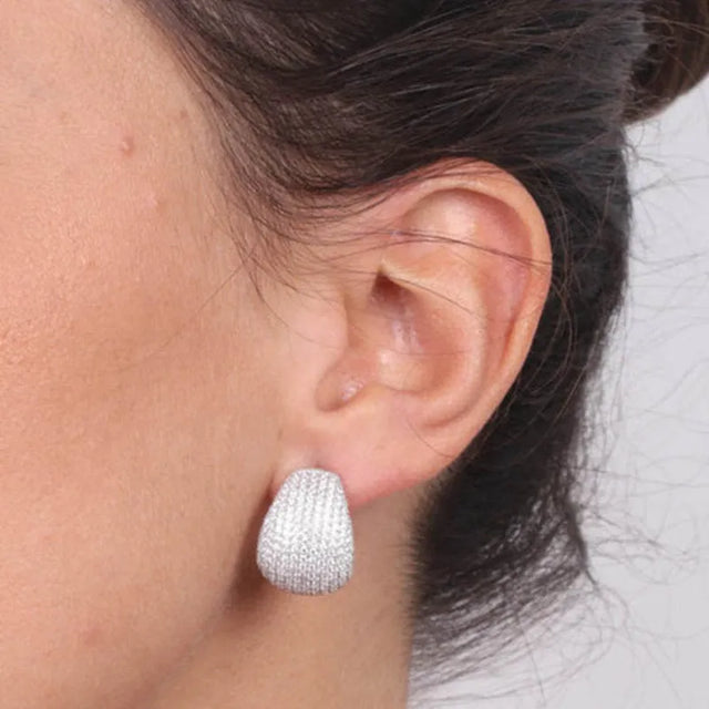 925 Sterling Silver Earrings with Patch Embellished with White Zircon Pave