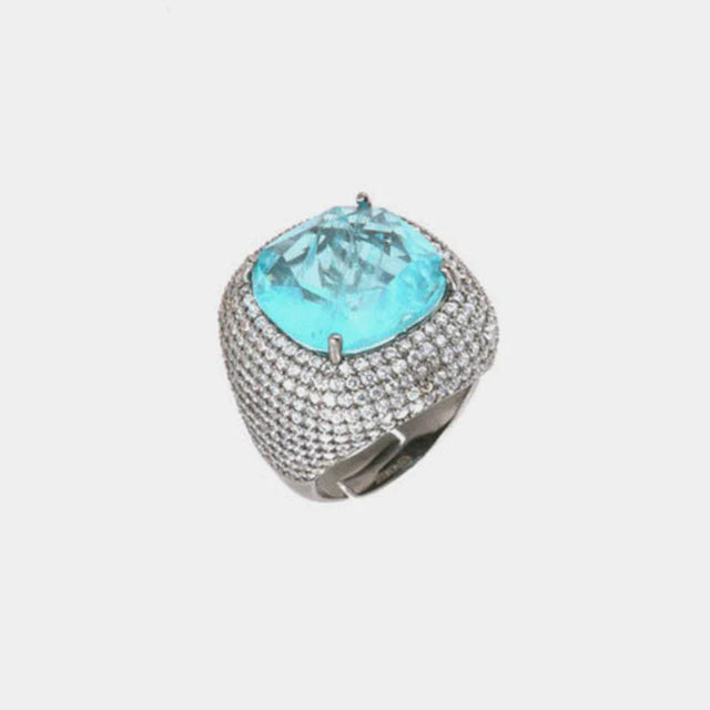 925 Sterling Silver Ring with Large Blue Zircon