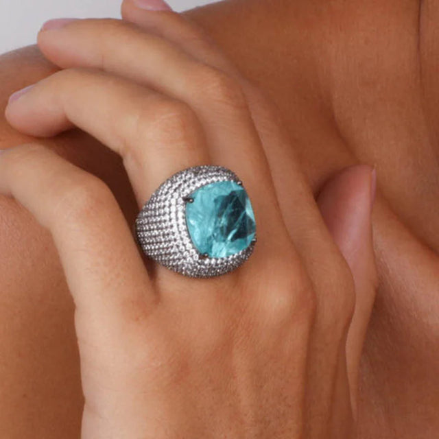925 Sterling Silver Ring with Large Blue Zircon