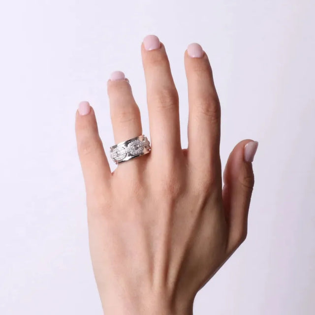 925 Silver Band Ring with Chains