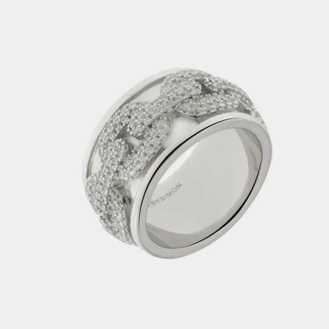 925 Silver Band Ring with Chains