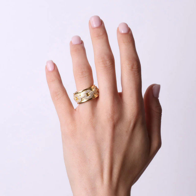 925 Sterling Silver band ring with chains
