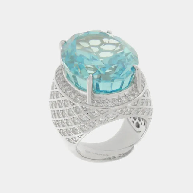 925 Silver Ring with Large Blue Zircon