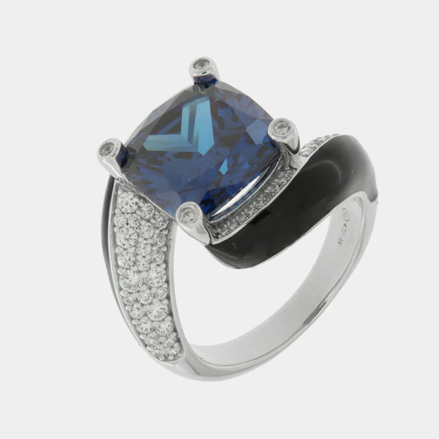 925 Silver Opaque Ring with Blue Zircon