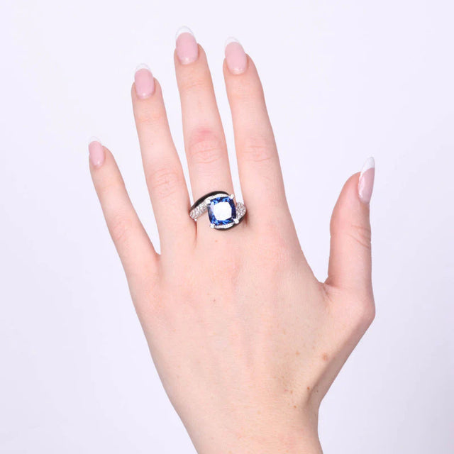 925 Silver Opaque Ring with Blue Zircon