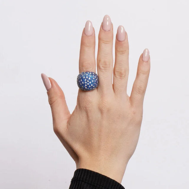 Domed 925 Silver Ring with Blue Pave'