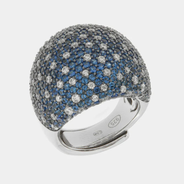 Domed 925 Silver Ring with Blue Pave'
