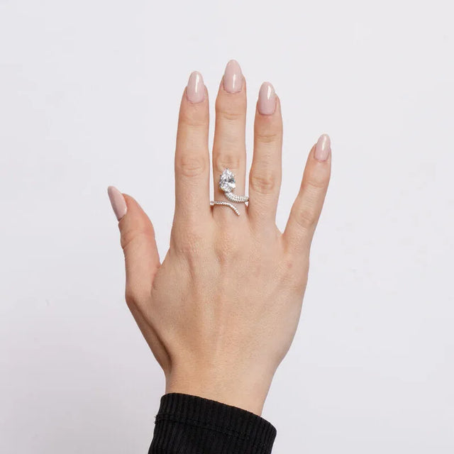 925 Sterling Silver Snake Ring with Zircons