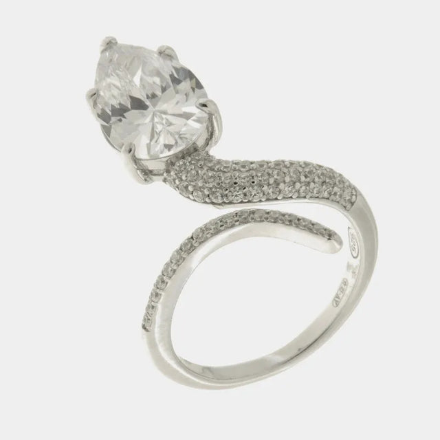 925 Sterling Silver Snake Ring with Zircons