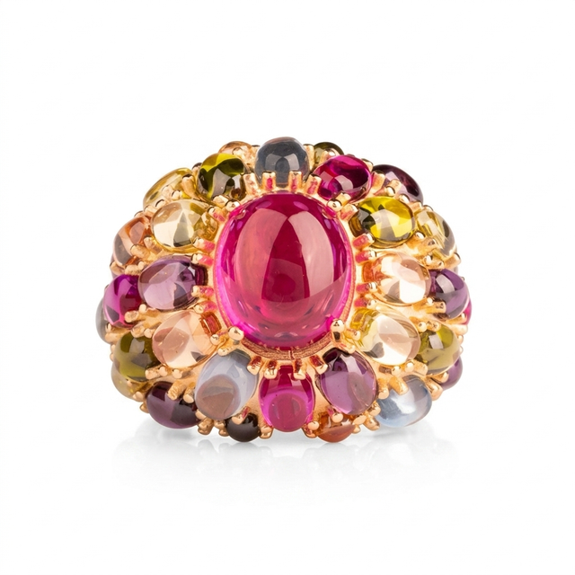 Multicolor Cabochon Pink Stone Ring