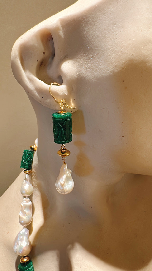 Premium Baroque Pearl and Oriental Jade Earrings