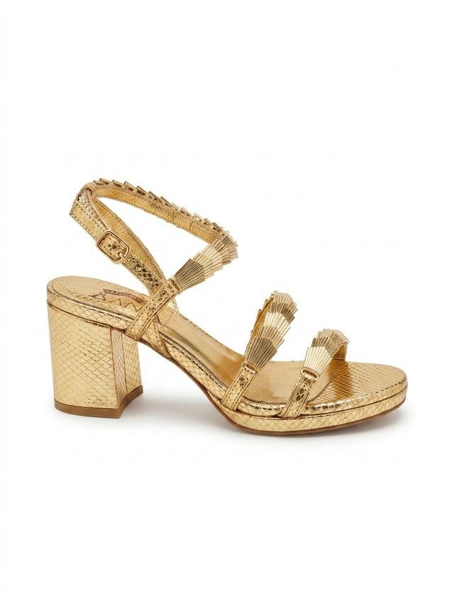 Gold Cobra Snake Chunky Heel Sandals
