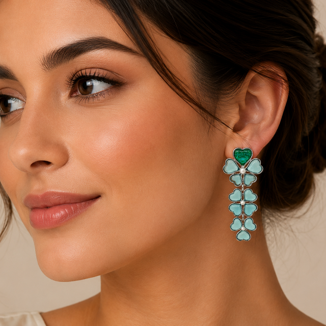 Four-leaf clover clip earrings in Sapphire Blue Boho