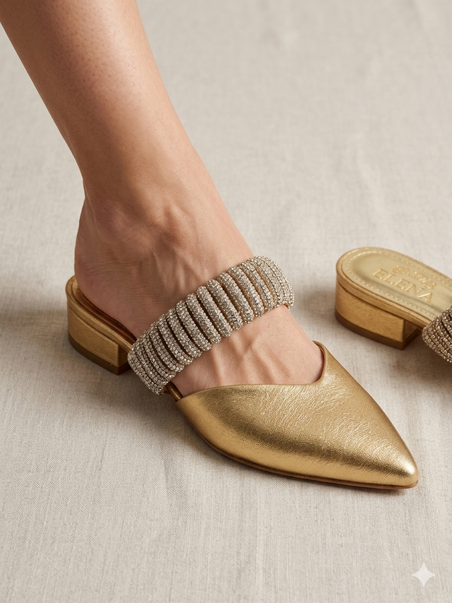 Livia Crystal-Embellished Gold Mule