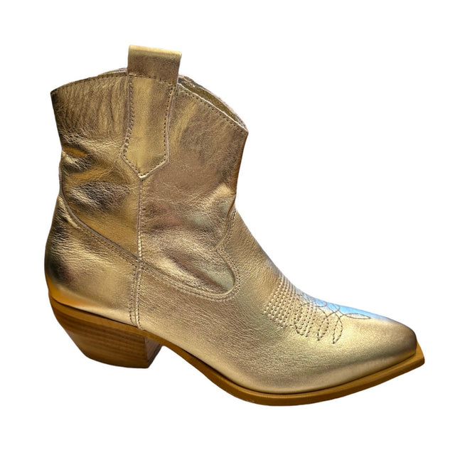 Aria Laminated Cowboy Boots in Light Gold