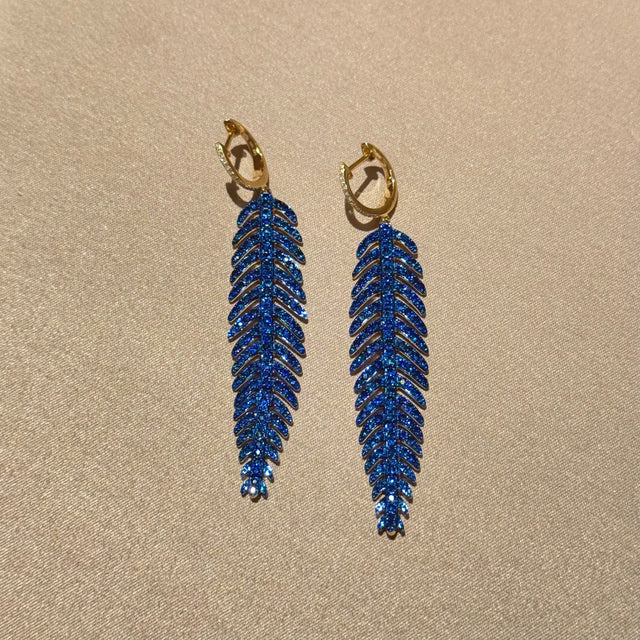 Blue Sapphire diamond leaf earrings