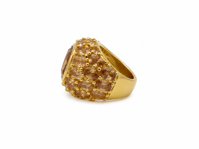 Gold zirconia and yellow stone ring