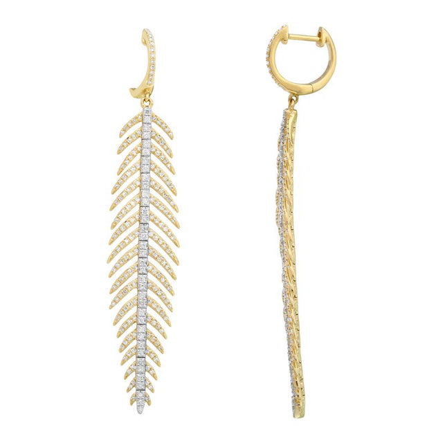 Gold diamond leaf earrings