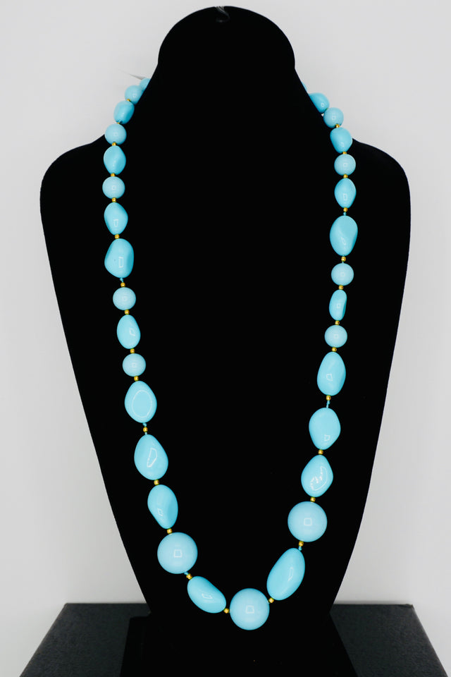 Irregular aqua bead necklace featuring blue-tone Turquoise