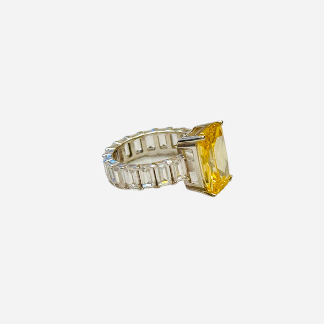 Emerald Cut Zirconium Ring in Yellow Canary
