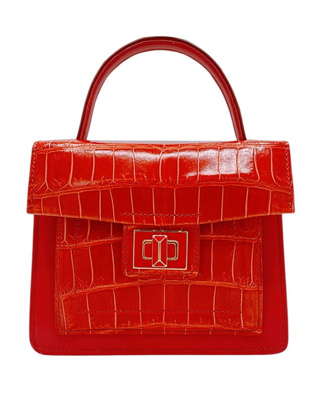 Divina Top Handle Croco Bag in Coral