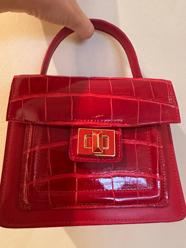 Divina Top Handle Croco Bag in Red