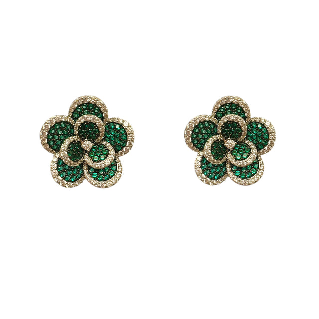 Large green flower stud earrings