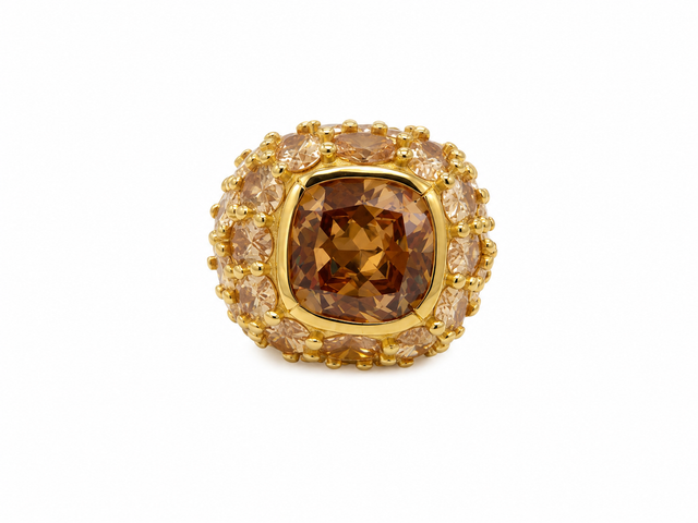 Gold zirconia and yellow stone ring