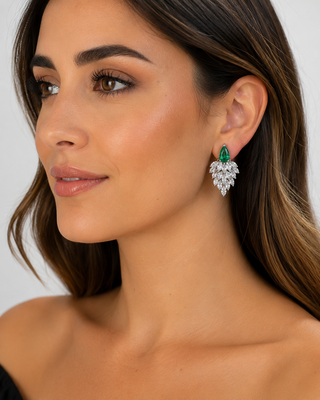 Statement feather design stud CZ Earrings