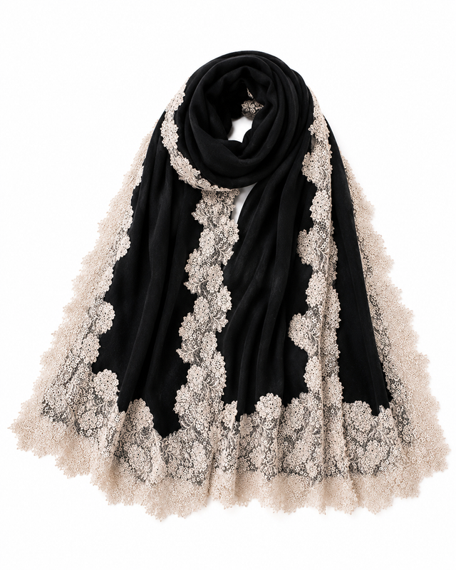 The Aria Chantilly Lace Cashmere Scarf