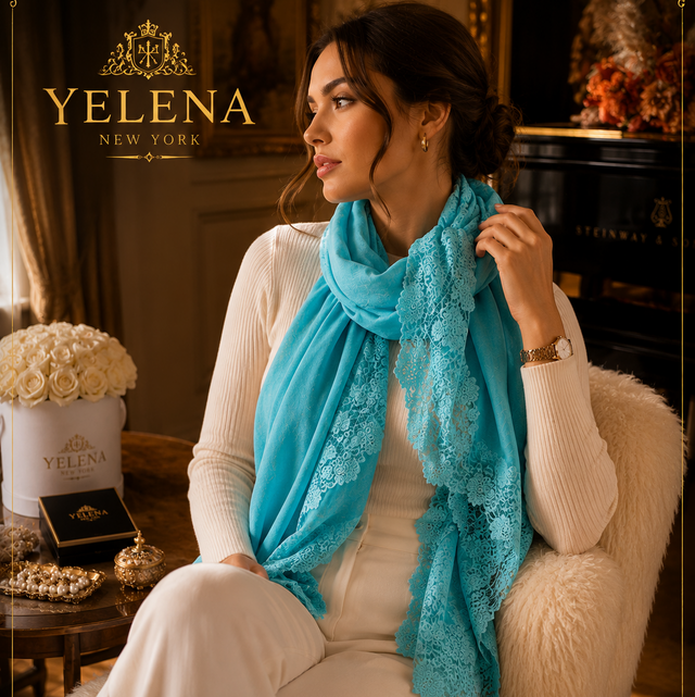 The Aquamarine Blossom Cashmere Scarf