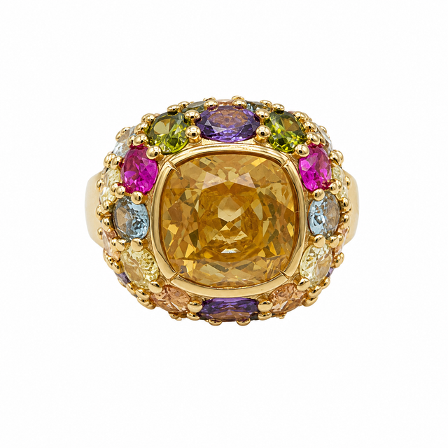 Multicolored zirconia and Yellow stone ring