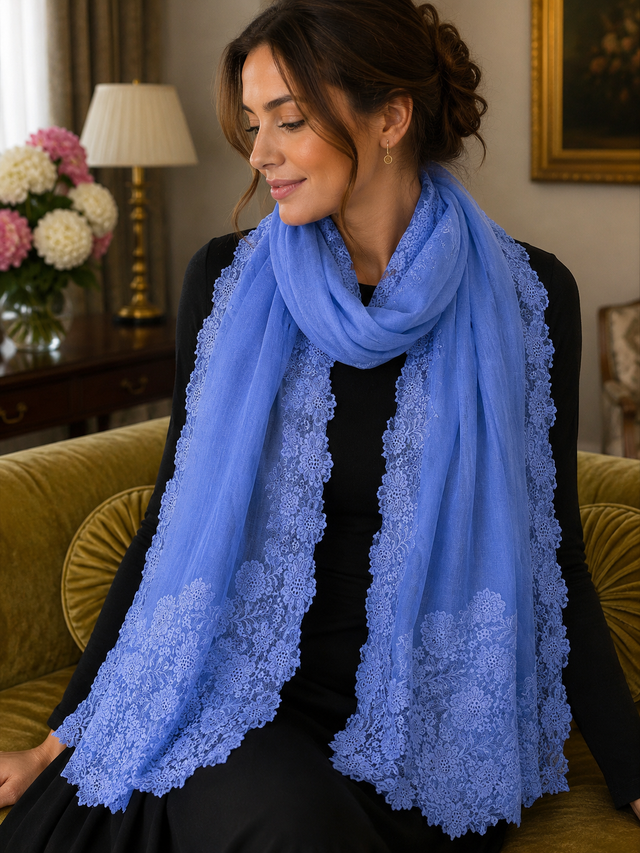 The Sapphire Blossom Cashmere Scarf