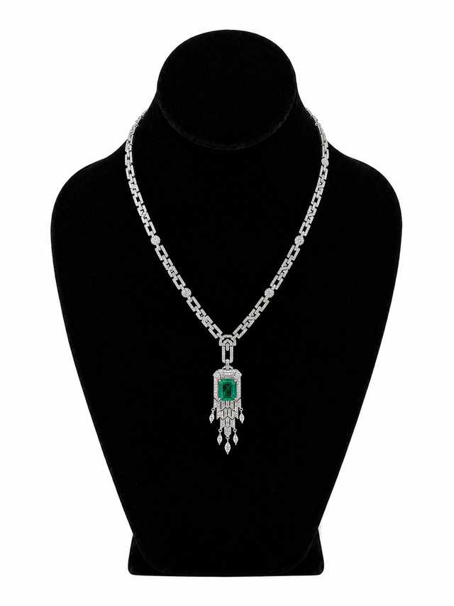 Green-centered cascade Pendant Necklace with Zirconia