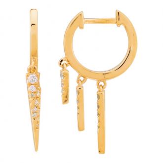 14k Yellow Gold Hoop Diamond Earrings with three charms