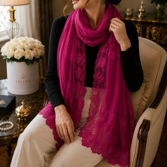The Clarissa Lace-Trimmed Cashmere Scarf