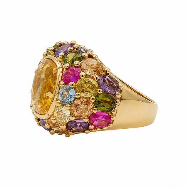 Multicolored zirconia and Yellow stone ring