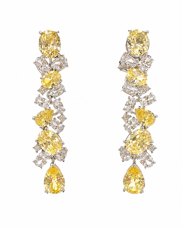 Sterling Silver and Yellow Zirconia Drop Earrings