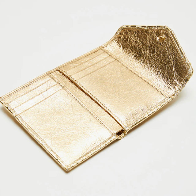 Small metallic gold color folding wallet in Python