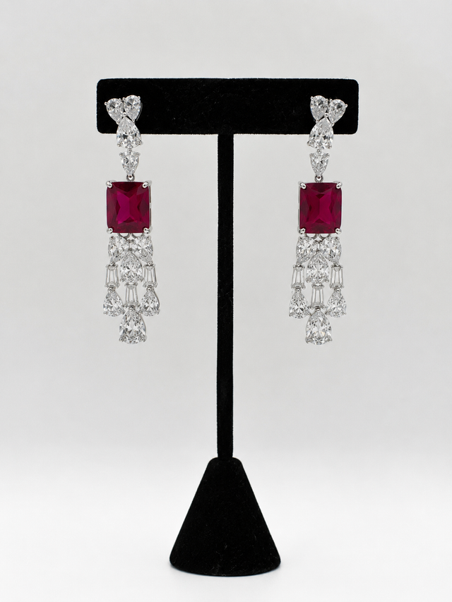 Red Jewel and Cubic Zircon Earrings