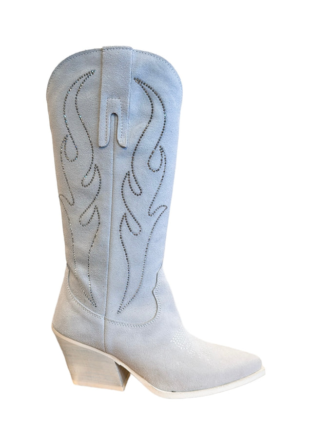 Bianca Suede Cowboy Tall Boots with Crystal Engraved